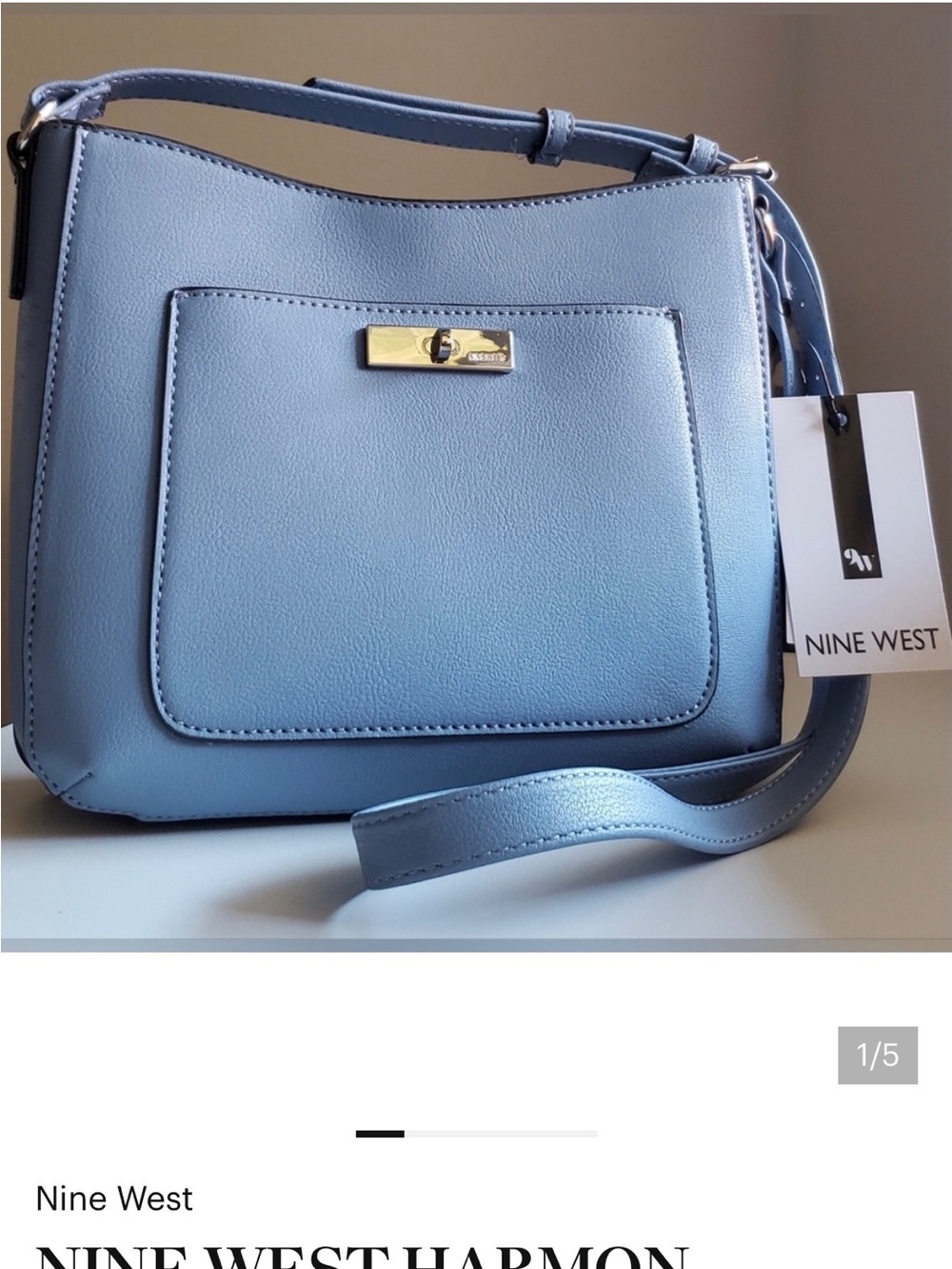 Nine West Light Blue Shoulder Bag with Gold Hardware